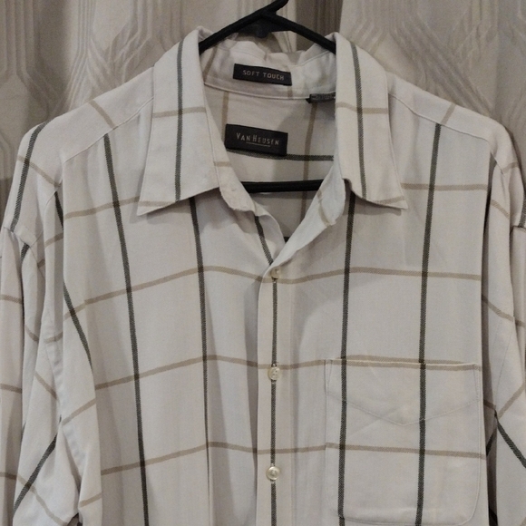 Van Heusen Men's Cream and Tan Plaid Shirt Large - Picture 3 of 6